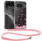 kwmobile Necklace Case kompatibel mit Google Pixel 9 / Pixel 9 Pro Hülle - Silikon Cover mit Handykette - Rosa Dunkelbraun Transparent Kirschblütenblätter