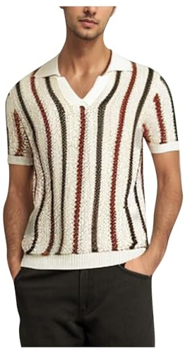 Männer Mode Sommer T Shirt mit Rundhalsausschnitt Herren-Freizeitpullover mit Pilling-Streifen, hohles, kontrastierendes, Dickes Woll-Eisseide-Strick-Business-Hemd Lässiges Tshirt Herren Slim Fit