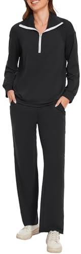 Molirex Women's Tracksuit Two Piece Tracksuits Long Sleeve Jogging Suit Set with Half Zip, black, S