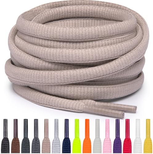 Miscly Cordones Atléticos Ovalados - Disponibles en Múltiples Longitudes y Colores (Caqui, 114 cm)