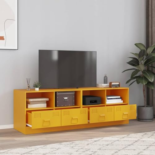 ZEYUAN TV Cabinets 2 pcs Mustard Yellow 67x39x44 cm Steel,Tv Stand Cabinet,Tv Units For Living Room,Electric Fireplace Tv Stand