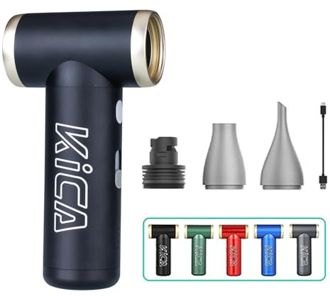 Kica JetFan 2S Soplador de Polvo Eléctrico - Aire Comprimido Recargable a 117000 RPM, Sin Escalas de Velocidad, Botón Turbo y Metal, Plumero de Aire para Limpiar PC, Coche, Oficina y Sofá - Negro