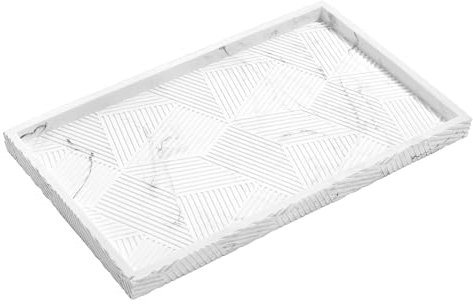 Shinowa Bandeja de Baño, 11 x6,9 Bandeja de Perfume Blanca, Organizador de Baño para Perfume, Velas, Jabón, Plantas, Baratijas, Bandeja de Baño de Resina, Tamaño Grande, Mármol Blanco