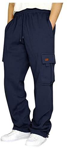 ABRTJCL Pantalon Cargo Homme Coupe Droite Grande Taille Élastique Jogging Unicolore Bleu 5XL