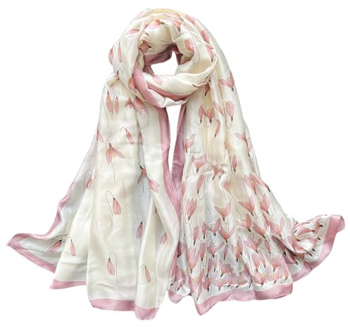 MEDUOLA Femmes Soie Foulards La Mode élégant Echarpes Extensible Doux Châle (Tulipes Rose)