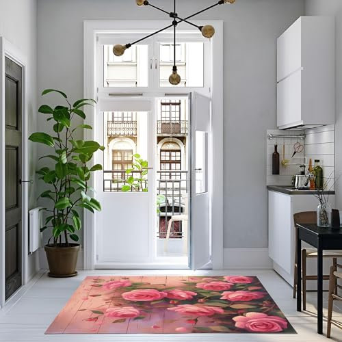 GDJSMIN Tapis Salon Feuilles Vertes Moderne Tapis Chambre Adulte Tapis-Tapis Shaggy Salle de Séjour Tapis Rose Tapis Doux et Moelleux - Tapis Cuisine Moquette Salon