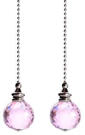 TopHomer Pink, 2 Pcs Crystal Ball Light Pull Cord, Clear Pull Chain Extension for Ceiling Fans, 30mm Long Pull Chain Connector, for Bathroom and Toilet Light