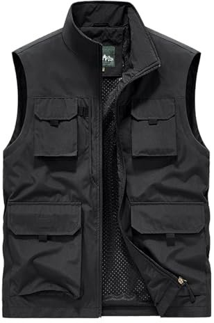 Btmpmcs Herren Outdoor Weste Utility Anglerweste mit Vielen Taschen Freizeit Jagd Trekking Herrenwesten Wander Camping Weste Fotografie Ärmellos Jacke Sommer Arbeitsweste Reporterwesten Safari Weste