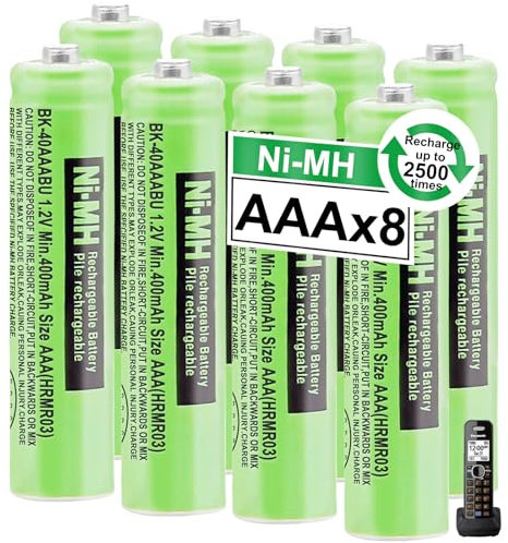 OSIM 8Pack BK-40AAABU Ni-MH AAA Rechargeable Batteries 1.2V AAA Ni-MH Rechargeable Batteries 400mah for Panasonic Cordless Phones, Remote Controls, Electronics