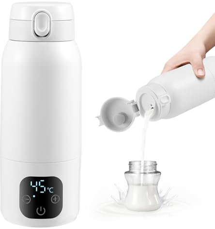 Calentador de biberones portátil de 500 ml, Calentamiento rápido, Ajustable de 37 a 55 Grados, a Prueba de Fugas, inalámbrico Eléctrico Calienta Biberones Ideal para Leche Materna, Leche y Agua