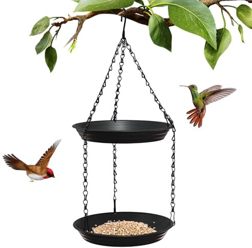 Gute Double Layer Hanging Metal Mesh Bird Feeder Tray - Outdoor Weatherproof Wild Bird Feeder for Garden & Yard