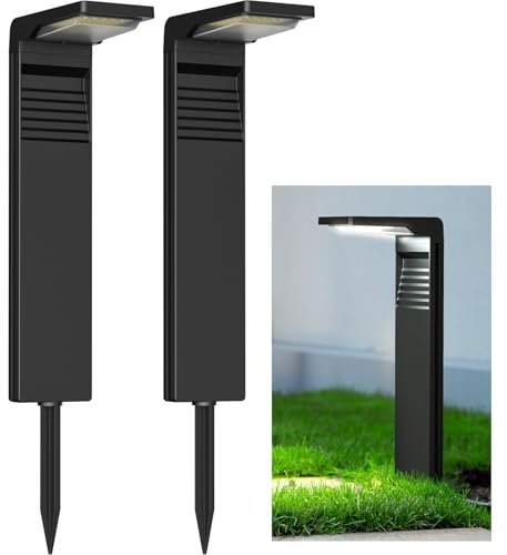 OUSFOT - Lámpara solar exterior para jardín, 2 piezas, 30 LED, impermeable IP65, foco solar al aire libre con 2 modos de iluminación para suelo y camino