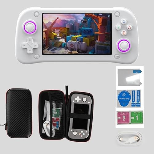 Temoo XF43 Console Portatile, 64 GB 1,5w+ Giochi Sistema Linux Open Source 30 Emulatori Retro Console Portatile, Emulatore Console IPS Da 4,3 Pollici, Batteria Da 3000 Mah (64GB - Bianco)