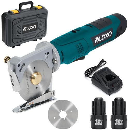 VLOXO Akku-Elektroschere, industrieller Rollschneider, 90 mm, Klingendurchmesser 33 mm, maximale Schnittstärke, leistungsstarker Rollschneider für Stoff, Teppich, Leder, Filz mit Ersatzklinge