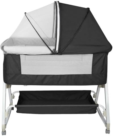 Belfoyer 4 in 1 Kinderbeistellbetten bis 60 kg,Baby Reisebett Babybett,Beistellbett Baby,Babybett 6 Fach höhenverstellbar,Kinderreisebett Kinderbett mit Matratze（92x52x106-118cm,Schwarz）