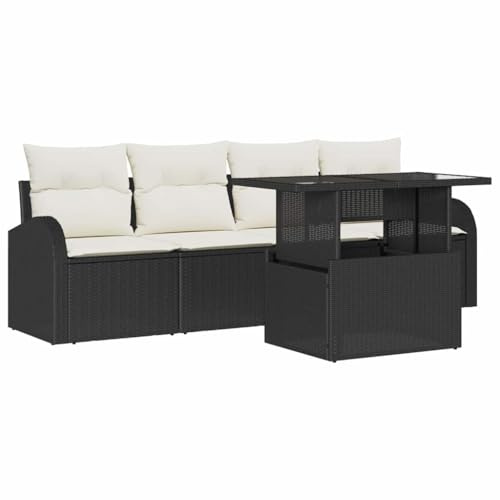 vidaXL 5-teiliges Garten-Sofaset mit Kissen in Schwarz aus Poly Rattan. Super für Terrassen und Gärten, perfekt zum Essen, Chillen und Zusammenkommen. Bietet modulares Lounge-Möbel für den Balkon.