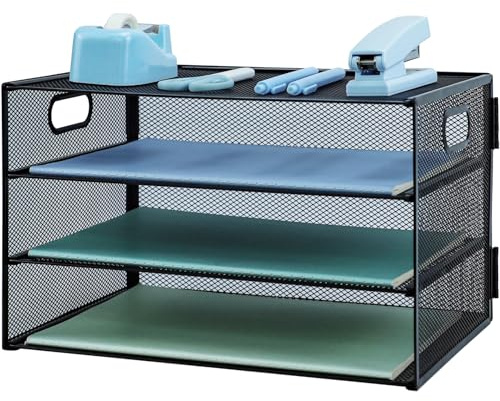 HIHOBDAY 3 Tier Paper Organiser Mesh Letter Tray Metal Magazine File Desk Storage For Office School Home, Black