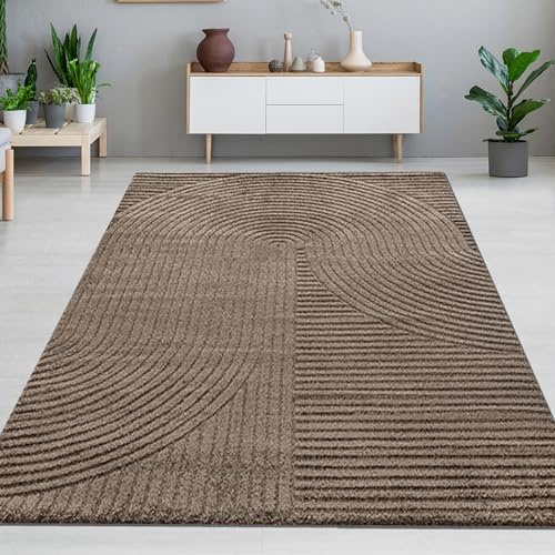 CARPETIA 3D-Teppich Geometrisches Bogenmuster Braun 140x200 cm | Weich, pflegeleicht, formstabil und strapazierfähig, OEKO-TEX geprüft, für Fußbodenheizung, Wohn-, Flur- & Essbereiche