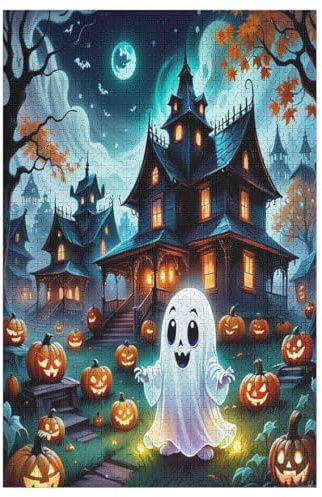 Halloween Geist Holzpuzzle 1000 Teile Klassische Puzzles Erwachsene Kinder Puzzle DIY Kit Holzspielzeug Einzigartiges Geschenk 78×53cm