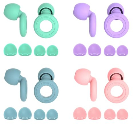 SAIIURV 4 Pack Reusable Silicone Ear Plugs for Sleep, 28dB Reducing Noise Cancelling Earplugs with Tips in S/M/L Snoring Sleeping Ear Plugs for Hearing Protection Concert (Multicolor, One Size)