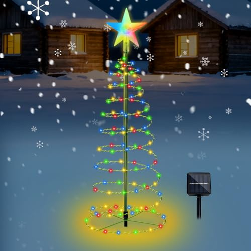 Mineup Weihnachtsdeko Aussen Solar,100 LEDs Weihnachtsdeko Outdoor Solar mit Sterne, Weihnachtsbaum Beleuchtung Aussen Solars,Weihnachtsbeleuchtung Für Garten Hof Balkon Auffahrt Weg