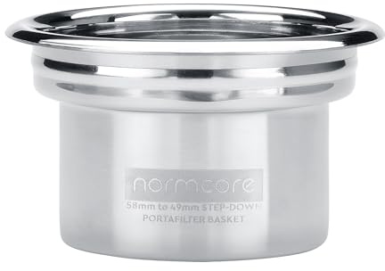 Normcore Siebträgerkorb-Set, 58 mm bis 49 mm, konische Innenseite, 0,28 mm Löcher, passend für 58 mm Bodenlose Siebträger – inklusive 49 mm Trichter, 0,8 mm Pucksieb, 200 Papiere