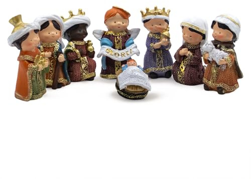 Weihnachts Krippenfiguren Set aus Kunststein handbemalt 8 cm 8-teilig | Polyresin, detailliert bemalt, Weihnachtskrippe, Tischdeko, Advent Zubehör