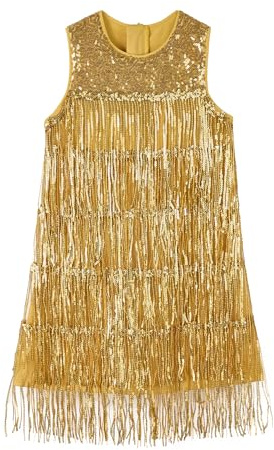Miipat Mädchen Pailletten Fransen Kleid Glitzer Quasten Kinder Flapper Kleider Elegant Ärmellos Retro Festlich Partykleid für Mädchen 3-8 Jahre