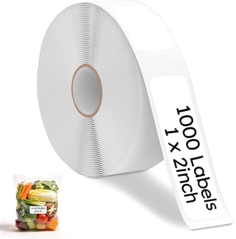 Gefrieretiketten Rolle selbstklebend, 1000 Stück, 2.5x5cm wasserfest blanko | Etiketten wasserfest ölbeständig, frostsicher & beschreibbar · ablösbar · für Gläser, Dosen, Lebensmittelbehälter