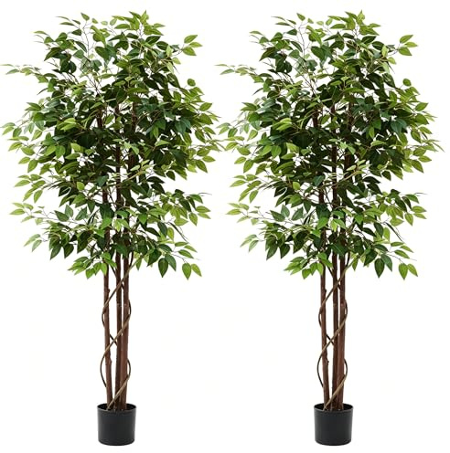 Panana Artificial Plant Set of 2 Ficus Tree,6FT Green Large Bushy Decorative Faux Plants in Pot (Ficus Tree, 2 Pack)