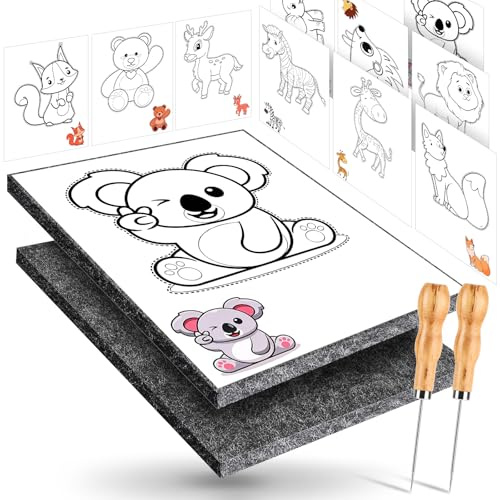 ITClosud Prickelnadel Set Kinder, Prickelset Stickbilder Sticken für Kinder ab 4, mit 2 Prickelnadel 2 Prickelfilz 10 Stickbilder, Entwickelt für Kleine Hände (Tierthema)
