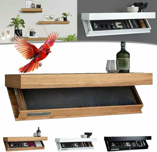 Wandregal mit Geheimfach, Verstecktes Schweberegal für Wohnzimmer oder Büro, Modernes Wohndekor mit Magischem Klappdesign