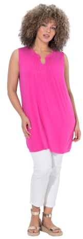 Ulla Popken Damen große Größen Übergrößen Plus Size Longtop, Biesen, Stehkragen, V-Ausschnitt, ärmellos kräftiges pink 50+ 850347800-50+