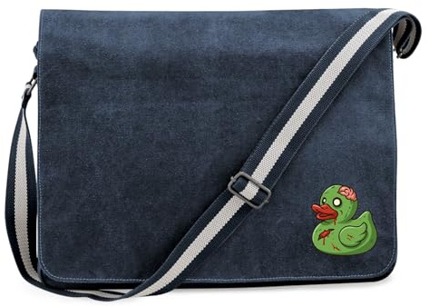 Huuraa Umhängetasche Quietscheente Zombie Gummiente Halloween 14 Liter Vintage Navy Canvas Laptoptasche Geschenkidee
