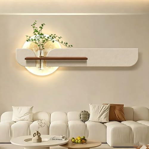 3D-Wandkunst mit Grünpflanzen — Kreative hängende Wandskulptur & Wandbild mit LED-Beleuchtung und edler Sandsteinoptik — Ideal für Eingangsbereiche und Wohnzimmer(White,50*150cm/19.6*59in)