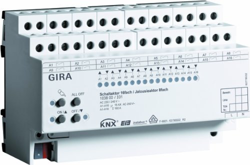 Gira 103800 Schalt Jalousieaktor 16-Fach 16 A KNX Einflächenbedienung REG