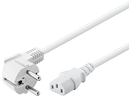 Goobay 95141 Kaltgerätekabel 3m / C13 Kaltgerätebuchse & 90 Grad Schutzkontaktstecker Winkelstecker / Universelles PC Monitor PC Stromkabel C13 Netzkabel / Weiß / 3 m