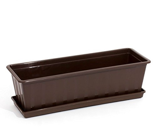 Prosperplast Set Balkonkasten Blumentopf inkl. Untersetzer Halterung dunkel braun 60 cm