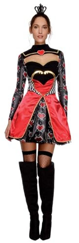 Smiffys Fever Kollektion, Herzkönigin Kostüm, mit Kleid, eingearbeitetem Unterrock und Mini-Krone