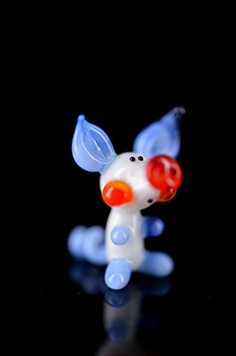 Glücksschweinchen - Schweinchen Weiß Blau Hellblau Rot - Miniatur Figur aus Glas Weißes Blaues Hellblaues Schwein - Glasfigur Glücksbringer Mini k-7 mit weißem Körper und rotem Rüssel - Glastier Deko Setzkasten Vitrine