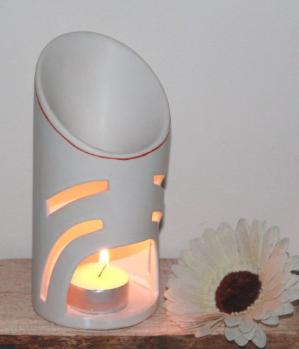 AAF Nommel®, Duftlampe/Duftstövchen 41 in weisser Keramik matt, 17 cm hoch, dezentes chinesisches Muster