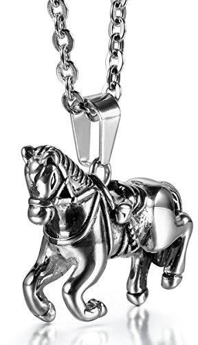 JewelryWe Schmuck Edelstahl Laufendes Pferd Anhänger mit 55cm Halskette, Herren Männer Kette für Vatertag Geburtstag, Silber, mit Geschenk Tüte