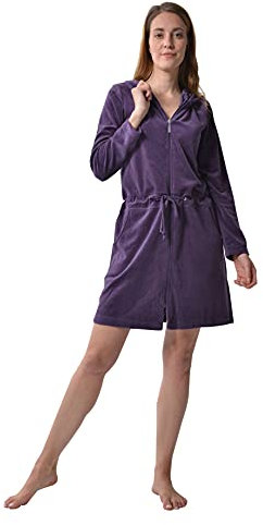 RAIKOU Neu Morgenmantel,kurzer Bademantel,Nicki,Kapuzenjacke,Hoodie,Zipper, Hooded Sweatshirt,Longjacke,Women´s Hooded Jacket,Polka Dots,Itsy-Bitsy,Tupfen (DunkelLila,44/46)