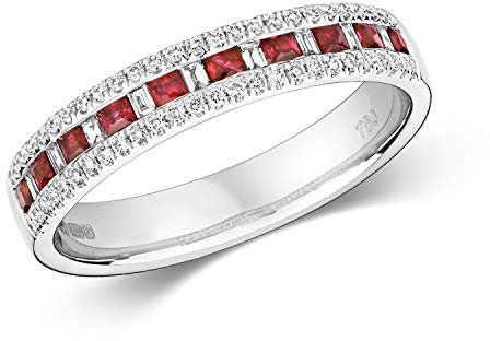 18 Karat (750) Weißgold Halb Eternity Diamant Ring Baguette-Schliff 0.21 Karat HI - SI mit Rubin, WJS2349