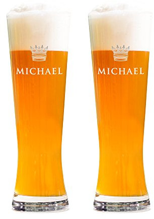 AMAVEL 2er Set Weizenbierglas, Gravur Krone, Personalisiert mit Namen, 0,5l Bierglas, Individuelle Weizengläser, Weißbierglas Gläserset, Geburtstagsgeschenk für Männer
