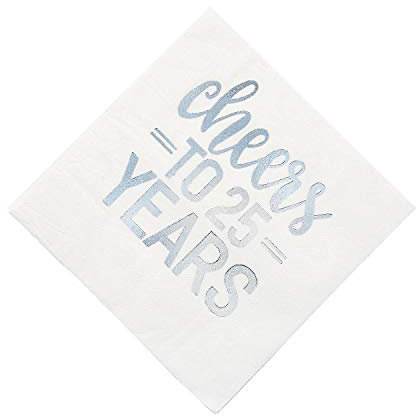Metallic Silver Foil-Stamped 25th Anniversary Luncheon Napkins (16cm) Pack of 16 Elegant Napkins for Anniversary Celebration