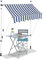 Relaxdays Klemmmarkise, Balkon Sonnenschutz, einziehbar, Fallarm, ohne Bohren, verstellbar, 150 cm breit, blau gestreift