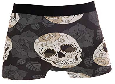 Use7 Retro Rose Skull Men's Underwear Regular Leg Boxer Brief Large