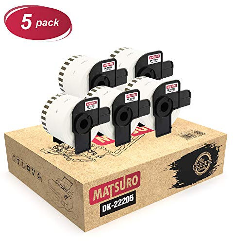 Matsuro Original | Kompatibel Rollen Endlos-Etiketten Ersatz für BROTHER P-TOUCH DK-22205 DK22205 (62 mm x 30,48 m | 5-er PACK)