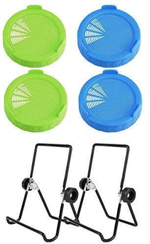 CHICTRY Mason Jar Sprouting Lids and Sprouting Stands Stainless Steel Mesh Sprout Lids Foldable Scaffolds Rack for Making Organic Bean Sprout Seeds Black 2+4 One Size